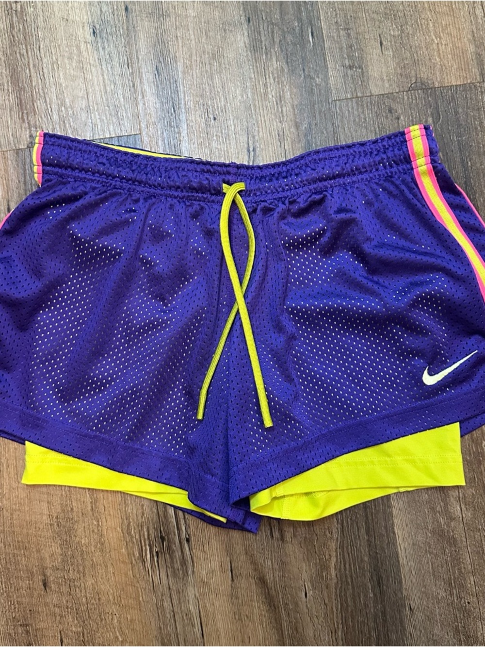 Nike Women’s Purple Mesh Dri-Fit Shorts with Yellow Liner